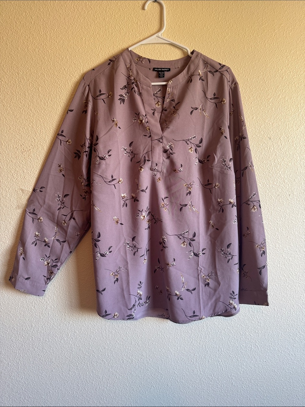 Hilary Radley Mauve Floral Split-Neck Blouse